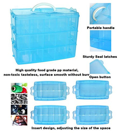Kamay's Large 3 Tier Stackable Adjustable Compartment Slot Bead Craft Jewellery Tool Storage Organiser,Snap-lock Tray Container with 30 Compartments Pink - style: Large 3 Tier 30 Compartments Pink