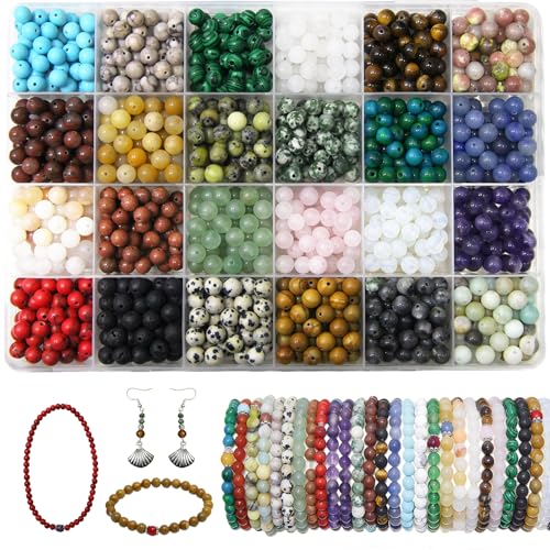 1200pcs 6mm Natural & Synthetic Round Stone Beads Gemstone Beading Loose Gemstone Hole Size 1mm DIY Smooth Beads for Bracelet Necklace Earrings Jewelry Making,Box Packed (24 Material-6mm) - color: 24 Material-6mm, size: 6mm
