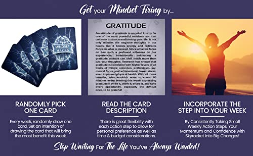 Mindset Hacks Cards - Fun Weekly Action Program Designed To Build Your Winning Mindset! Motivational Cards, Positive Affirmation Tool, Perfect Mental Health Gift!