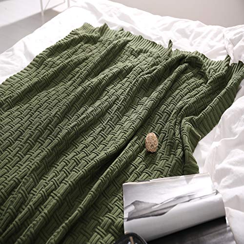 TREELY Made Only from Cotton Knitted Throw Blanket Couch Cover Blanket(50 x 60 Inches, Green Forest) - color: Green Forest, size: Throw (50 in x 60 in)
