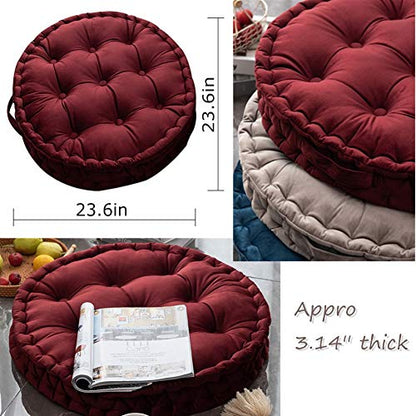 Round Thick Floor Seating Cushions, Solid Tufted Cushion Round Floor Pillow Meditation Pillow with Carrying Handle,Sofa Balcony Tatami Pad (Green), 23.6x23.6inch