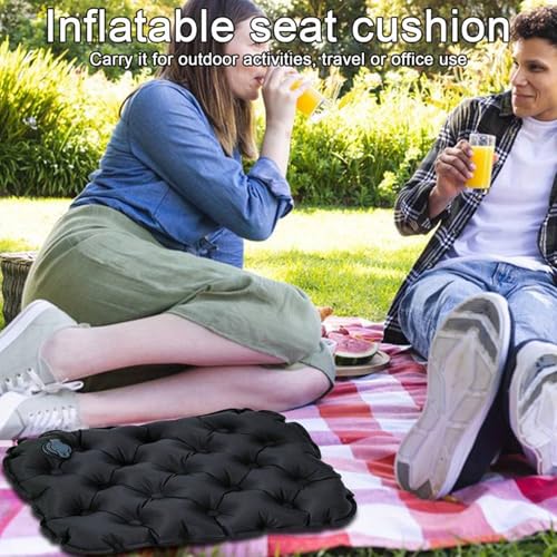 Inflatable Seat Cushion, Lightweight Camping Air Sitting Pad, Waterproof Portable Air Cushion for Climbing Hiking Office Airplane Car Stadium Seat (Black) - color: Black