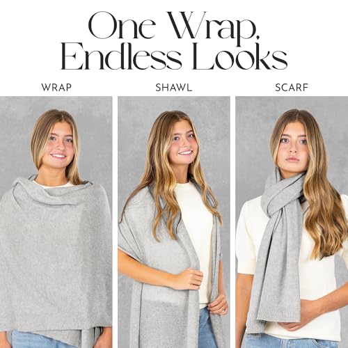 Velanio Cashmere Luxury Knitted Wrap Travel Shawl Scarf, Pashmina Stole, All-Season Scarf for Women Cashmere Wool Blend - color: Silver Grey