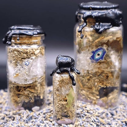 BlkGrlMagick Handcrafted Mini Protection Spell Jar, Real Banishing Crystals, Homegrown Herb, Banish Negativity, Remove Hex Jinx, Break Curse, Bad Habits, Black Owned Apothecary Ritual Gifts - size: Protection Spell
