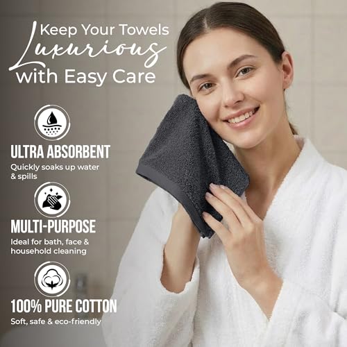 RIVERSIDE Pack of 24 Wash Cloths for Showering, 12 x 12 Inches, Super Soft & Absorbent, 100% Cotton Washcloths Premium Quality Flannel Face Cloths for Bathroom, Gym, Spa (Dark Gray, 24 Pack) - color: Dark Gray