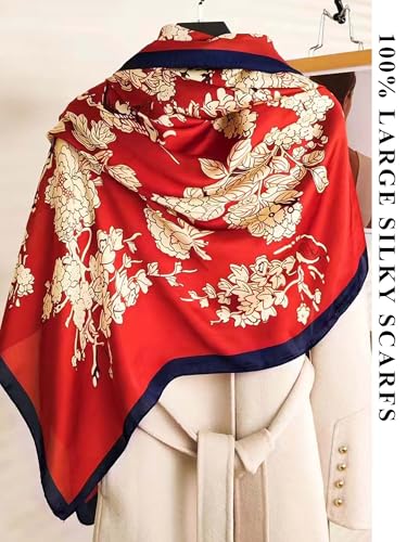 Large Shawl Scarf For Women Lightweight Wraps Silky Headscarf Long Sunscreen Scarfs - color: T13 Red Apricot / 70"x 35"
