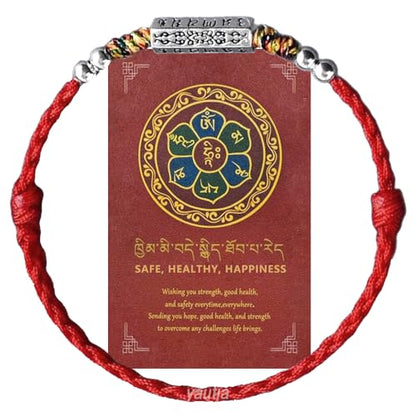 yautja Tibetan Buddhist Red String Bracelet with Tibetan Silver Om Mani Padme Hum Buddhist Mantra Bracelet Handmade Braided Adjustable Amulet Spiritual Red Rope Bracelet Lucky Protection Meditation Bracelet Yoga Prayer Jewelry Gift for Women - color: Red