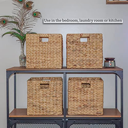Trademark Innovations Foldable Hyacinth Storage Baskets with Iron Wire Frame (Set of 4)