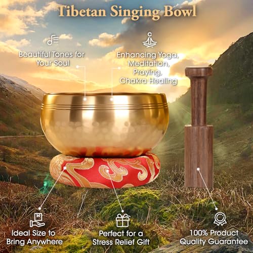2-Pack Tibetan Singing Bowls Set - 100% Handmade in Nepal, Sound Bowl Meditation Set for Yoga, Chakra Healing, Meditation Gifts, Unique Gifts for Women - color: Red