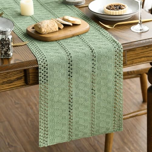 Artoid Mode Light Green Farmhouse Woven Rustic Hollow Table Runner, Seasonal Holiday Kitchen Dining Table Decoration for Home Party Decor 12x36 Inch - color: Light Green, size: 12" x 36", Table Runner