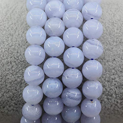 Amandastone Natural Gemstone 8mm Round Beads Stretch Bracelet 7 Inch - color: Blue Lace Agate
