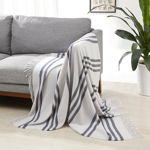 Amazon Basics Room Décor Throw Blanket, Lightweight and Cozy, Recycled Polyester, 50" x 60", Light Grey With Blue Stripes - color: Light Grey With Blue Stripes, style: Woven