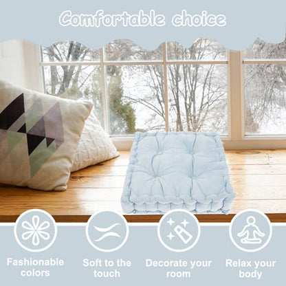 Meditation Cushion Floor Pillow, Large Square Floor Cushions for Adults, Double-Side Tufted Seat Cushion, Floor Pillows Seating for Classroom Sofa Living Room Tatami Outdoor Yoga, 17.7x17.7x43.5in