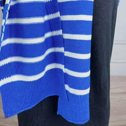 WaJuemy Sweater Shawl Wraps for Women Sweater Knitted Knotted Shawls Travel Casual Scarf Cape Shoulder Tops Fashion Wrap - color: Blue/White