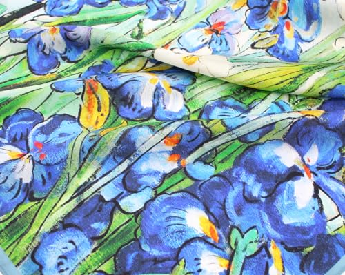 100% Mulberry Silk Long Scarf for Women Large Shawls for Headscarf and Neck- Oblong Hair Wraps with Gift Packed - color: Oil Painting-irises