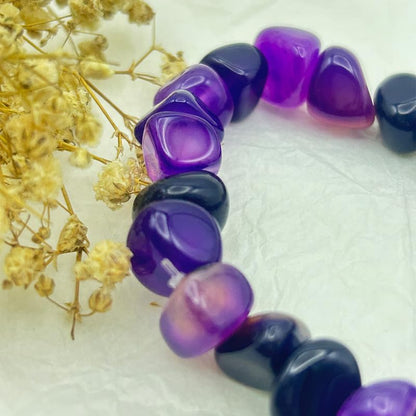HZHRony Healing Crystal Stone Beads Bracelet Irregular Gemstone Beaded Bracelets For Women and Men Anxiety Relief Yoga Bracelet Jewelry Gifts 7 Inch - color: Purple