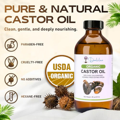 Dalileo Organic Castor Oil Pack Wrap Kit – 8oz Cold Pressed Oil with Abdominal & Neck Wraps + Flannel – Supports Relaxation, Comfort, Better Sleep & Everyday Self-Care – Reusable Organic Cotton Design