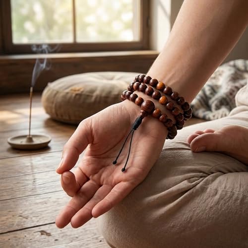 Agan Traders 108 Mala Prayer Beads Necklace for Men & Women – Tibetan Buddhist Prayer Beads Wrist Mala - Handmade Yak Bone Japa Mala Beads for Meditation, Yoga & Healing - color: Rosewood-10mm