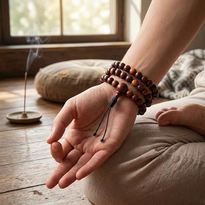 Agan Traders 108 Mala Prayer Beads Necklace for Men & Women – Tibetan Buddhist Prayer Beads Wrist Mala - Handmade Yak Bone Japa Mala Beads for Meditation, Yoga & Healing - color: Rosewood-10mm