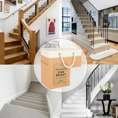 Stair basket,Foldable staircase baskets,Step stairs storage baskets with handle,1pcs apricot - color: apricot