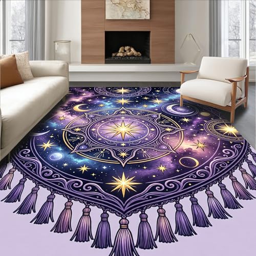 Design&I Low Pile Flatwoven Area Rug 6x9, Ethereal Adorned with Celestial Symbols, Machine Washable, Stain Resistant Indoor Rug for Living Room, Bedroom, Non Slip(Blue, 6x9) - color: Blue/Pattern 3, size: 6' x 9' (Rectangular)