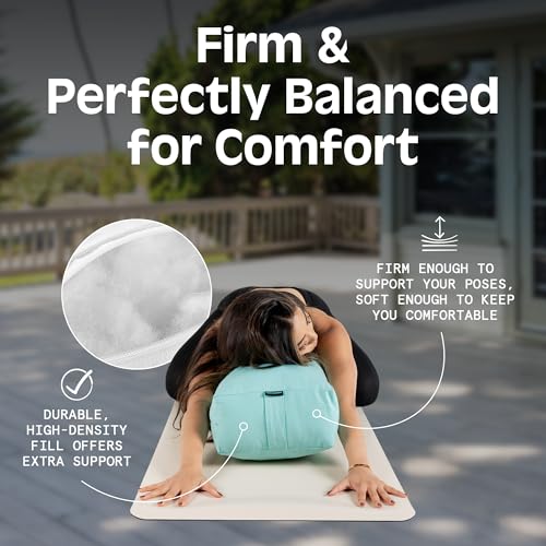 Retrospec Sequoia Meditation Cushion & Yoga Bolster Pillow With Cotton Cover - Supportive 24x12x6in Rectangle for Spine Relief, Joint Support & Posture - Machine Washable With Carry Handle