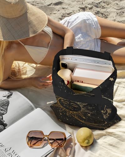 Miss Adola Aesthetic Canvas Tote Bag - Reusable Shoulder Tote Bag for Women Lady Casual Vacation, Shopping, Work, Gym - style: Moon Star