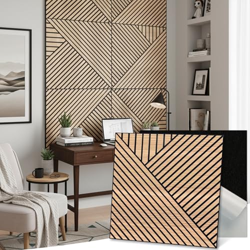 Art Acoustic Wall Panels, 23.6x23.6 Inch 8 Pack, PVC Wood Grain Veneer, Sound Absorbing Self-Adhesive Wall Decor, Thread and Prism Woven Patterns, Natural Oak, for Home & Studio - color: Thread and Prism Woven Patterns, Natural Oak, size: 8 Pack Curved