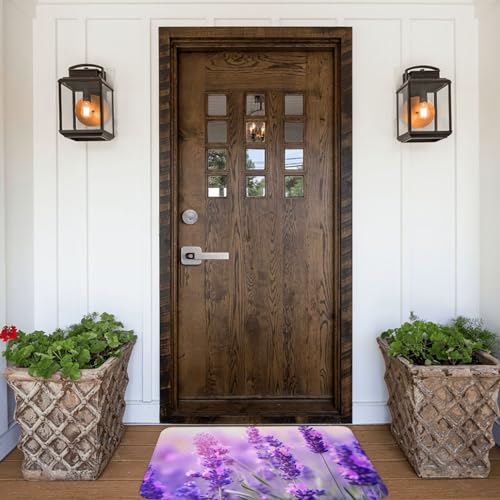 Lavender Flower Print Flannel Anti-Slip Mat 16x24in Polyester Floor Covering, Full Single-Side Printed - color: Lavender Flower