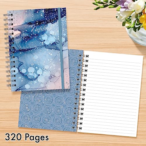 Designer Greetings, Designer Papers Flex Cover Journal with Elastic Band, Blue “Notebook” Watercolor Marble with Silver Dotted Print - 320 Pages (6” x 8.25”) - Perfect for Work, School, Creative - style: Blue Watercolor Marble