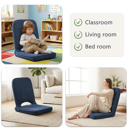 Floor Chair with Adjustable Back Support, Foldable Padded Gaming Floor Seat for Adults & Kids, Multi-Position Meditation Chair with Corduroy Cover for Reading, Gaming & Watching TV (Blue)