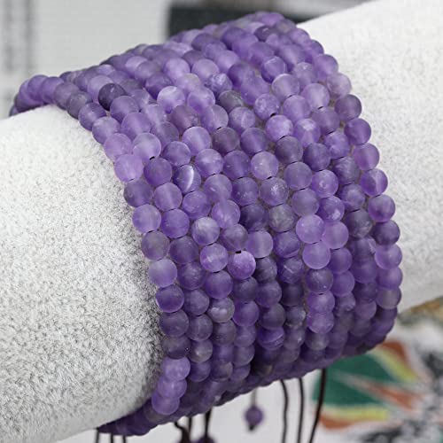 Keleny Natural Gemtones 4mm Round Beads Crystal Adjustable Braided Macrame Tassels Bracelets Unisex - color: A Grade Matt Amethyst