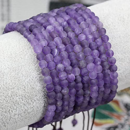 Keleny Natural Gemtones 4mm Round Beads Crystal Adjustable Braided Macrame Tassels Bracelets Unisex - color: A Grade Matt Amethyst