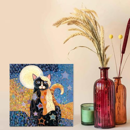 SiuSue Mystical Boho Cat Witchy Moon Star Canvas Wall Art Poster Prints Artwork Pictures Framed for Home Kids Room Bedroom Living Room Meditation Room, 12x12 Inch - color: Cat-2