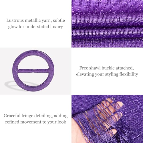 Sumolux Shawls Wraps for Evening Dresses Metallic Glitter Shawls Scarf for Women Sparkling Wedding with Free Buckle - color: Deep Purple