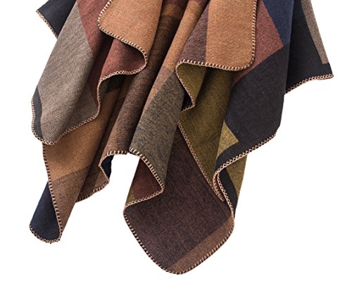 Urban CoCo Women's Color Block Shawl Wrap Open Front Poncho Cape - color: Series 1-khaki