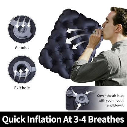 Inflatable Seat Cushion 16”, No Pump Needed, Portable Lightweight Waterproof Seat Pad for Stadium, Travel, Camping, Office & Car, Pressure Relief - color: Black