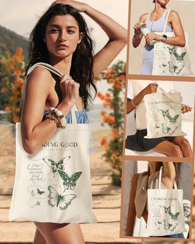 Miss Adola Aesthetic Canvas Tote Bag - Reusable Shoulder Tote Bag for Women Lady Casual Vacation, Shopping, Work, Gym - style: Butterfly Verse