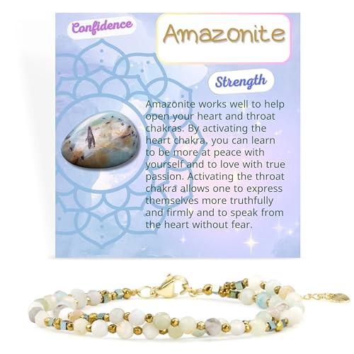 Farfume Beaded Bracelets for Women, Chakra Crystal 4mm Beads Gemstone Natural Stone Bead Spiritual Jewelry Gifts for Women - color: Light Yellow Amazonite-Confidence