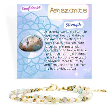 Farfume Beaded Bracelets for Women, Chakra Crystal 4mm Beads Gemstone Natural Stone Bead Spiritual Jewelry Gifts for Women - color: Light Yellow Amazonite-Confidence