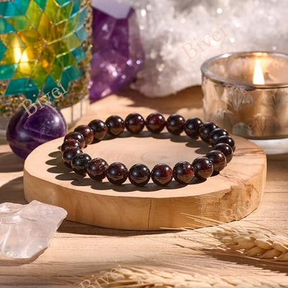 Bivei 8mm Beaded Bracelets for Women Handmade Semi Precious Natural Stone Stretch Elastic Jewelry Yoga Protection Gifts - color: Garnet - Passion & Energy, size: Medium 6.8-7.3 inch