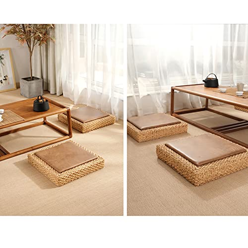 K.LSX Handmade Meditation Cushion Yoga Floor Mat Cushion,Woven Straw Tatami Seat Cushion Round Solid Wood Frame Seat Cushion,Japanese Futon Seat Cushion-Cool mat b 50x50x10cm(20x20x4inch)
