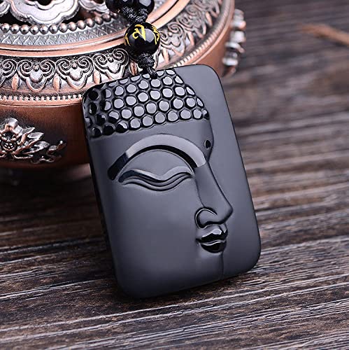 Natural black obsidian rainbow obisidan ice obsidian Maitreya launghing buddha necklace Amulet pendant bead chain - color: Sakyamuni buddha