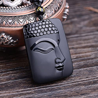 Natural black obsidian rainbow obisidan ice obsidian Maitreya launghing buddha necklace Amulet pendant bead chain - color: Sakyamuni buddha