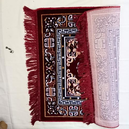 Pooja Aasan in Velvet for puja and Yoga Meditation Rug, Prayer Mattress Mat 1 Pcs (24" inch) Multi Purpose Pooja Cloth Aasan, Car Seat Cover, Sofa Set, Laptop Ethnic Design Home Decor Mat Rug Carpet