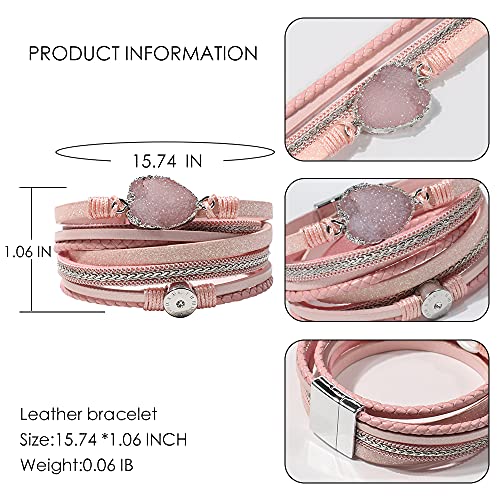 Artilady Leather Wrap Bracelets for Women - Pearl Bracelets Handmade Clasp Bangle Bracelet with Beads Jewelry Gift for Women and Mother - style: Pink