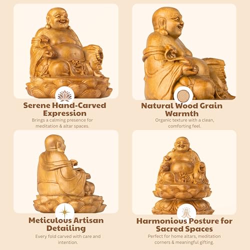 Laughing Buddha Statue, Maitreya Happy Buddha for Home Decor, Small Indoor Buddha Statue for Good Luck & Prosperity, Buddha Decor Gift