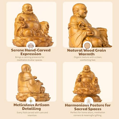 Laughing Buddha Statue, Maitreya Happy Buddha for Home Decor, Small Indoor Buddha Statue for Good Luck & Prosperity, Buddha Decor Gift