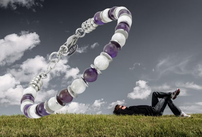 Beaded Bracelet for Men and Women – Natural Gemstone and Stainless Steel – Adjustable, Durable and Elegant – Made in Italy - color: Amethyst - Moonstone