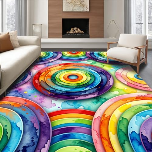 Design&I Low Pile Flatwoven Area Rug 4x6, Vibrant Educational Seating Playful Learning Spot Multizone Disc, Machine Washable, Stain Resistant Indoor Rug for Living Room, Bedroom, Non Slip(Blue, 4x6) - color: Blue/Pattern 1, size: 4' x 6' (Rectangular)